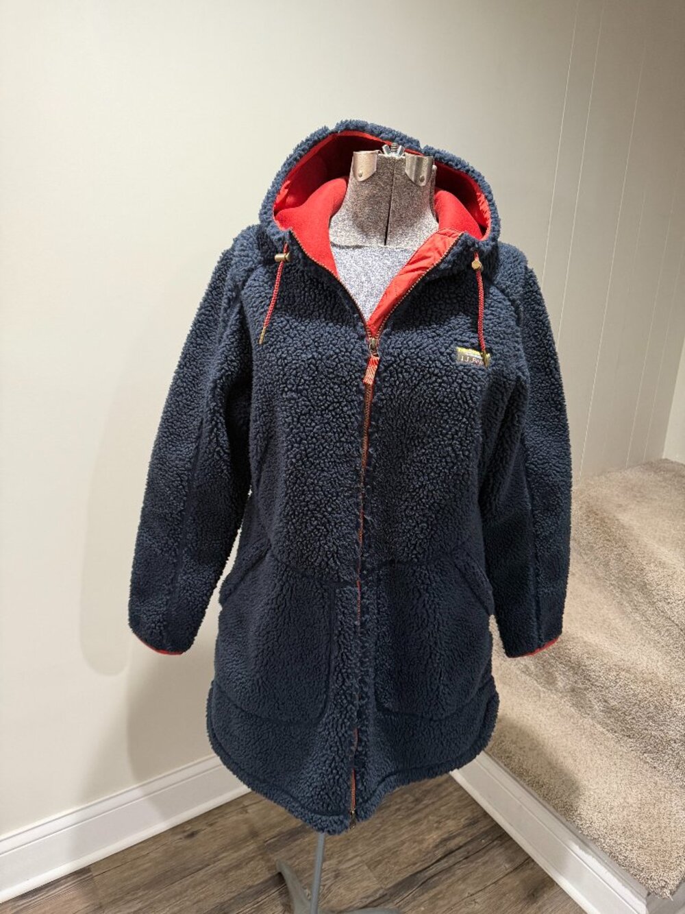 L.L.Bean Sherpa Fleece Hooded Jacket | Blue w/ Red-Orange Lining | Women’s L